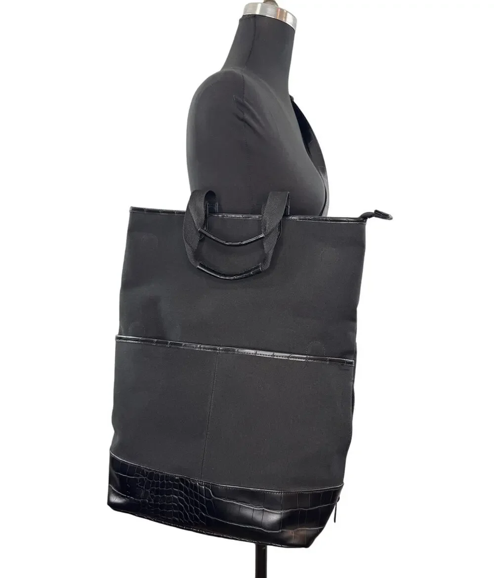 Beis Black Convertible Backpack Croc Embossed Leather Crossbody Travel Bag